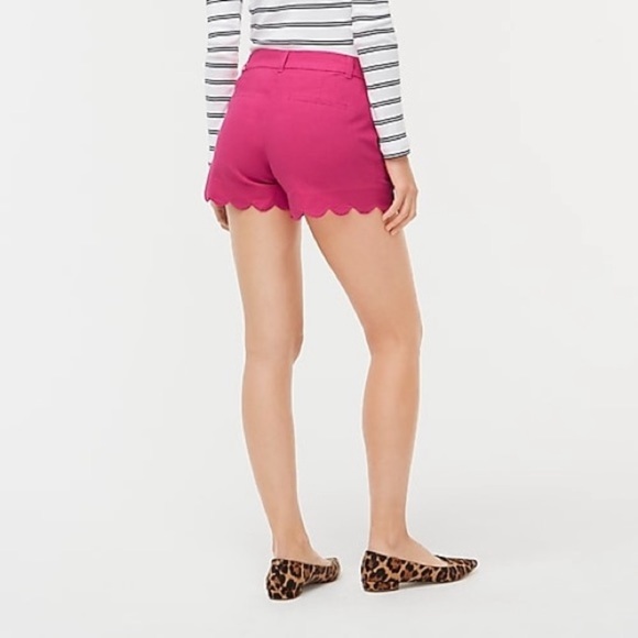 J Crew Linen Scallop Hem Shorts Pink Bright Begonia New 4 Preppy - Picture 5 of 9